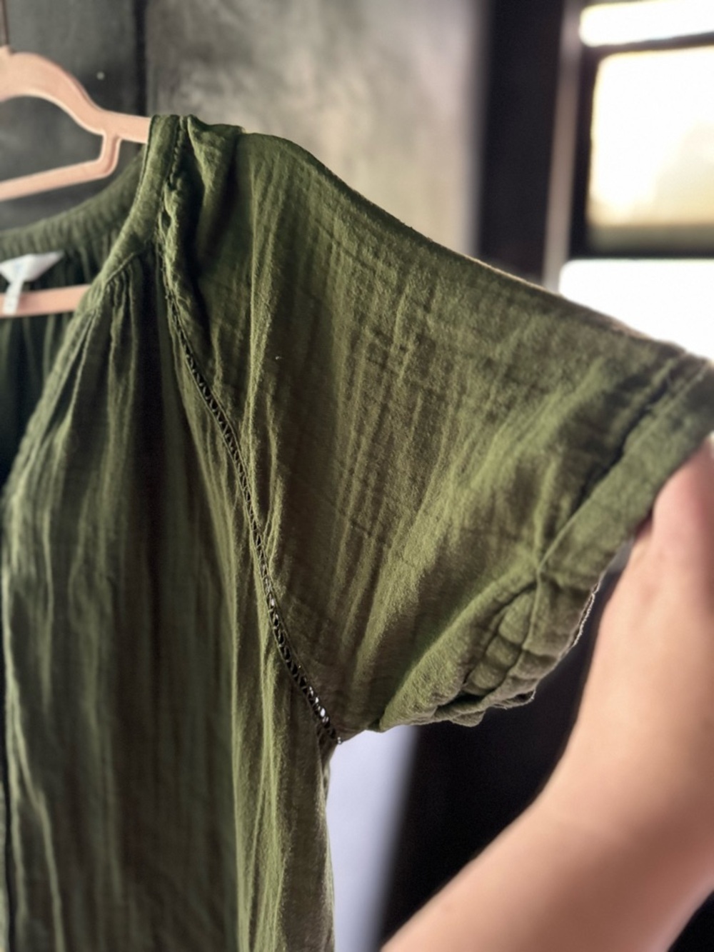 Time and Tru Olive Green Button-Down Midi Dress